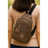 Newish Polo Kadın Krinkıl Kumaş Çapraz Tek Kol Göğüs ve Omuz Sırt Çantası-Crossbody Bag - Sütlü Kahve