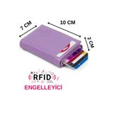 Newish Polo Kadın Lila Deri Mekanizmalı Otomatik Kızaklı Kartlık Cüzdan 8 Adet Kart Bölmeli (7CMX10CM)