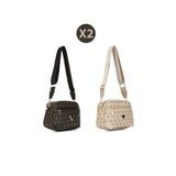 Newish Polo Kadın Monogram Desenli Uzun Askılı Çapraz Omuz Çantası 2 Adet – Kahve Bej
