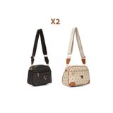 Newish Polo Kadın Monogram Desenli Uzun Askılı Çapraz Omuz Çantası 2 Adet – Siyah Bej