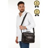 Newish Polo Kasalı Battal Boy Erkek Hakiki Deri El Ve Omuz Askılı Çanta Siyah