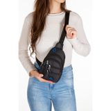 Newish Polo Keten Kumaş USB Kulaklık Çıkışlı Fermuarlı Göğüs ve Omuz Çantası (16X22CM) - Siyah - Mavi