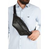 Newish Polo NEWPOLO349 Hakiki Deri Siyah Crossbody Omuz Göğüs ve Bel Çantası Ayarlanabilir Askı ile Ergonomik Tasarım - --Siyah