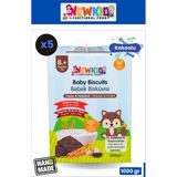 NewKid Organik Siyez Unu ve Organik Yulaflı, Tereyağlı, Kakaolu Bebek ve Çocuk Bisküvisi, 200 g X 5
