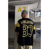 NewLaker Oversize Melrose Forma T-Shirt Erkek Günlük Stil Kısa Kol Petek Kumaş - 0-Siyah
