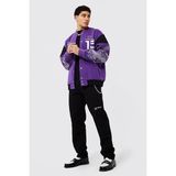Newland Mor Oversize Bomber Kolej Ceket Uzun Kol Erkekler İçin Grafik Desenli
