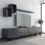 Newline Mobilya Newline Mobilya Meer Gold Tv Ünitesi 210 cm Bendır Mermer - Sepet Ceviz - Mermer Desen