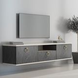 Newline Mobilya Wall Tv Ünitesi 150 cm Beyaz - Bendir Mermer - Ahşap