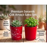 NeWme 2’li Seramik Saksı (Kalemlik,Fırçalık,Masa Organizeri) / Modern Dekoratif El Yapımı Tasarım (KIRMIZI)
