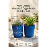 NeWme 2’li Seramik Saksı (Kalemlik,Fırçalık,Masa Organizeri) / Modern Dekoratif El Yapımı Tasarım (MAVİ)