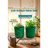NeWme 2’li Seramik Saksı (Kalemlik,Fırçalık,Masa Organizeri) / Modern Dekoratif El Yapımı Tasarım (YEŞİL)