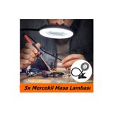 newnet Akrobat Hareketli 5x Büyüteçli Led Işıklı Masa Çalışma Lambası -Klips Tipi-USB Kablolu