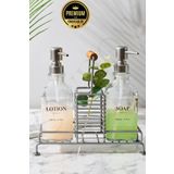 NEWNOW 2 li Kristal Cam Standlı Sıvı sabunluk, Sıvı Detarjanlık, etiketli GRİ