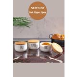 NEWNOW 3 lü Lüx Cam Baharatlık Seti, Salt, Pipper, Spice Kavanoz, Bambu Kapaklı Baharatlık Seti 300 ml