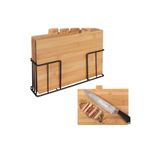 NEWNOW 4 Lü Bambu Kesme Tahtası , Metal Ayaklı Bambu Kesme Takımı 28 x 20 cm
