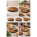 NEWNOW Akasya 360 Derece Dönen Sunumluk | Doğal Masif Ahşap Servis ve Pasta Standı 27 cm