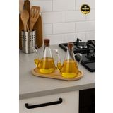 NEWNOW Chef 2 li 500 ml Borosilikat Cam Yağdanlık Yağlık Sirkelik, Bambu Altlıklı