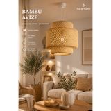 NEWNOW El Yapımı Bambu Avize Doğal Hasır Sarkıt Avize Bohem Salon Mutfak Yatak Odası Aydınlatma 40 CM