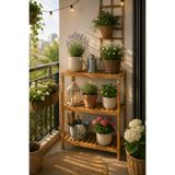 NEWNOW Naturalife 3 Katlı Bambu Banyo Rafı | Çok Amaçlı Ahşap Düzenleyici Organizer , Banyo, Mutfak, Balkon 34 x 78 cm
