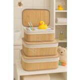 NEWNOW SoftLines Bambu Kapaklı Banyo ve Ev İçi Düzenleyici Kutular 3 lü Set