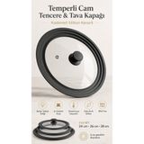 NEWNOW Universal 24/26/28 Cm Uyumlu Cam Tencere&Tava Kapağı Kademeli Silikon Kenarlı (1Adet)
