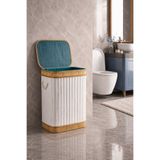 NEWNOW VELORA Collection Bambu Kapaklı Kadife Çamaşır Sepeti 42x35x60 cm Katlanabilir Kirli Çamaşır Sepeti