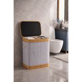 NEWNOW VELORA Collection Bambu Kapaklı Kadife Çamaşır Sepeti 55x35x60 cm Katlanabilir Kirli Çamaşır Sepeti