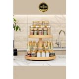NEWNOW Yeni Nesil Bambu 360 Dönen 2 Katlı Kenarlı Baharatlık Standı, Bambu Döner Stand