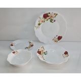 Newore Kırmızı Beyaz Gül Desen Opal 24 Parça 6 Kişilik Yemek Takım