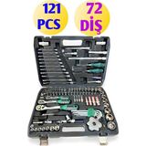 Newprotech 72 Diş Eğik 3'lü Cırcır Set 121 Parça Lokma Takımı Oto Tamirci Tam Set 1/2-3/8-1/4