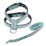 Newtensina Elmas ve Kurşun ile Moda Yavru Köpek Koşum Takımı Sevimli Kız Küçük Köpekler için Bling Tasmalı Bling Köpek Koşum Takımı - Mavi - S