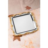 NEWTREND Züccaciye 1 lüx Gold Döküm Gül Çerçeveli Gümüş Kare Nişan,Çeyiz,Kahve,Çay Sunum servis Tepsisi
