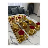 NEWTREND Züccaciye 3 FARKLI MODEL GOLD 6'LI ÇELİK BATON SUNUM TEPSİSİ GOLD GÜL KOVASI(GÜLLÜ) KELEBEKLİ MAKARONLUK