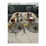 NEWTREND Züccaciye 3 FARKLI MODEL GÜMÜŞ 6'LI ÇELİK KELEBEKLİ YUVARLAK SUNUM TEPSİSİ GÜL KOVASI(GÜLLÜ) VE MAKARONLUK