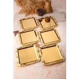 NEWTREND Züccaciye 6'lı lüx Gold Gül Çerçeveli Gold Kare Nişan,Çeyiz,Kahve,Çay Sunum servis Tepsisi