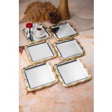 NEWTREND Züccaciye 6'lı lüx Gold Gül Çerçeveli Gümüş Kare Nişan,Çeyiz,Kahve,Çay Sunum servis Tepsisi