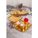 NEWTREND Züccaciye 6'lı Lüx Gold Papatya model Paslanmaz Çelik Servis , Çay ,kahve ,ikramlık Ve Sunum Tepsisi
