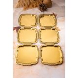 NEWTREND Züccaciye 6'lı Lüx Kenar Çizgi Desenli Gold Papatya model Paslanmaz Çelik Servis , Çay ,kahve Sunum Tepsisi