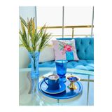NEWTREND Züccaciye Metal Mavi Tek Kişilik Dekoratif Çay, Kahve Ve Pasta Servisi Sunum Tepsisi 23 cm
