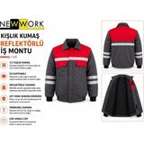 Newwork 7/7 Kapitoneli Kışlık Gri/kırmızı Reflektörlü Iş Montu - 3XL