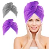 NEXCOVER Mikrofiber Saç Havlusu, 2'li Paket (Gri+Mor) 9.8" X 25.5" Saç Türbanları, Ultra Emici, Hızlı Kuruyan Saç Havlusu Sargıları, Kadınlar için Baş Havluları Islak Saç, Uzun, Kıvırcık, Kalın,