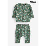 Next Baby % 100 Pamuklu Green Flovers Uzun Kollu Ceket Tayt Alt Üst Takım - 6 - 9 Ay - Yeşil