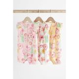 Next Baby % 100 Pamuklu Pembe Sarı Gül Desenli 3’lü Romper Set - 12 - 18 Ay