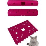 Next Craft Kedi Tüneli Oyuncağı 1. Kalite 3mm Keçeden Geçmeli 9 Renk Seçenekli 98 cm Kedi ve Pati Figürlü - Fuşya