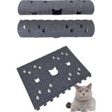 Next Craft Kedi Tüneli Oyuncağı 1. Kalite 3mm Keçeden Geçmeli 9 Renk Seçenekli 98 cm Kedi ve Pati Figürlü - Gri