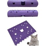 Next Craft Kedi Tüneli Oyuncağı 1. Kalite 3mm Keçeden Geçmeli 9 Renk Seçenekli 98 cm Kedi ve Pati Figürlü - Mor