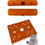 Next Craft Kedi Tüneli Oyuncağı 1. Kalite 3mm Keçeden Geçmeli 9 Renk Seçenekli 98 cm Kedi ve Pati Figürlü - Turuncu