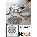 Next Craft Supla Amerikan Servis Keçe Yuvarlak 34 cm Tabak Tava Tencere Altlığı Sofra Servis Sunum Yanmaz 12 Adet - Gri - 34 x 34 cm