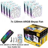 Next Gaming NG-A120W 7 Adet Infinity Mirror ARGB PWM Kasa Fanı 11X ARGB PWM Slot Kontrolcü ve Kumanda Beyaz