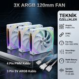 Next Gaming NG-O120WHITE 120MM Kasa Fanı - 3 Adet - Beyaz